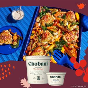 Marinated sheet-tray Chicken Thighs with Fall Vegetables - Chobani®